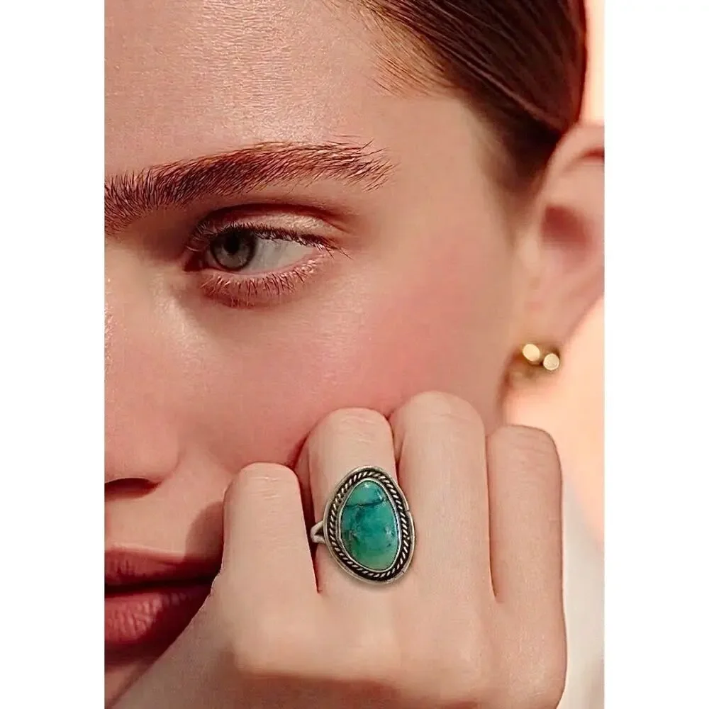 Navajo Turquoise Vintage Sterling Silver 925 Ring Size 6 - Picture 9 of 9